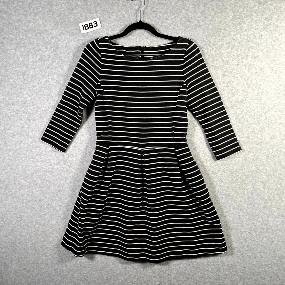 Banana Republic Fit‎ & Flare Dress Womens 6 Petite Black White Striped Back Zip